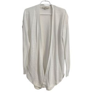 LOFT Women MEDIUM Lightweight Ribbed Thigh Linen Open Shirttail Cardigan White